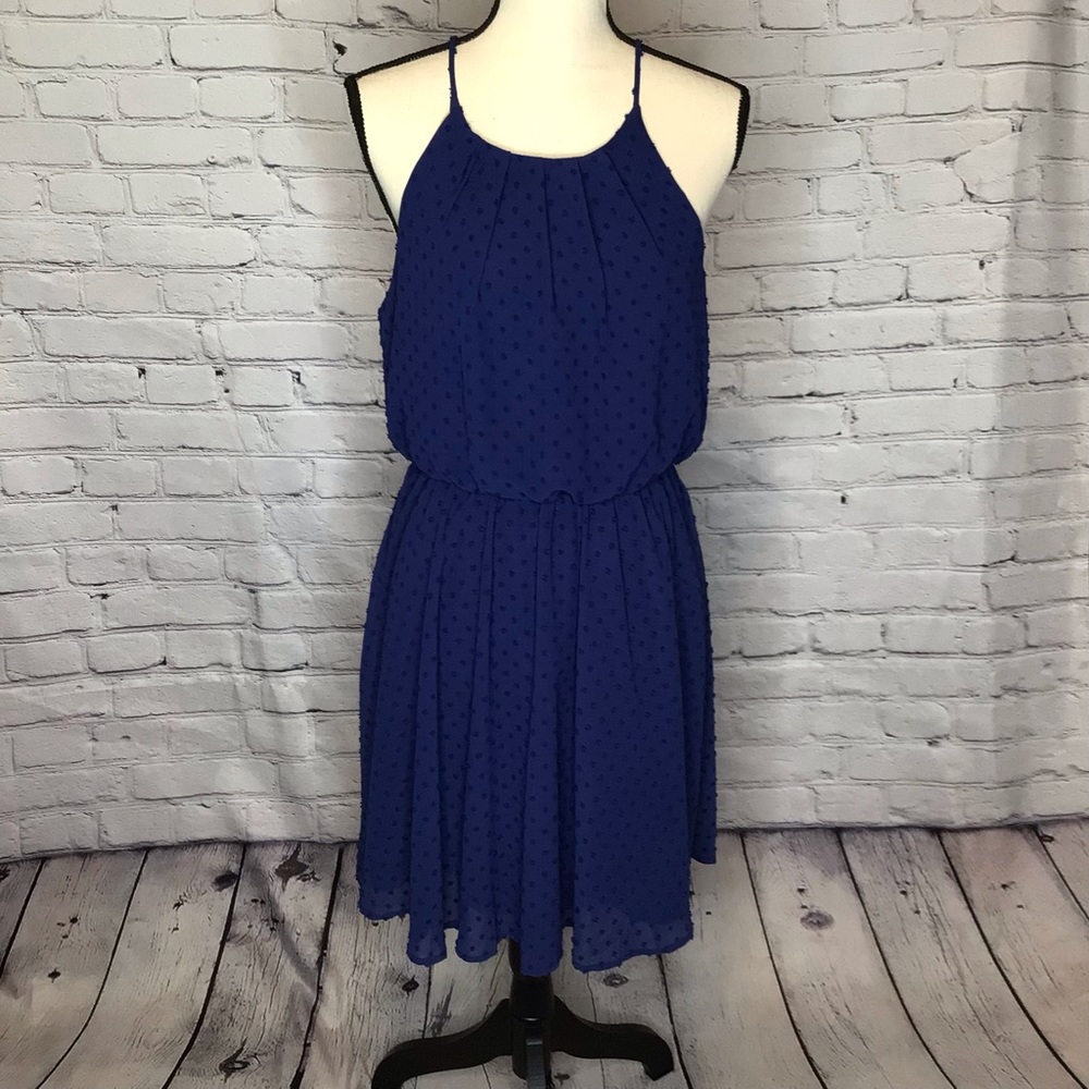 Blue Rain Blue Spaghetti Strap Blouson Dress Large NWOT